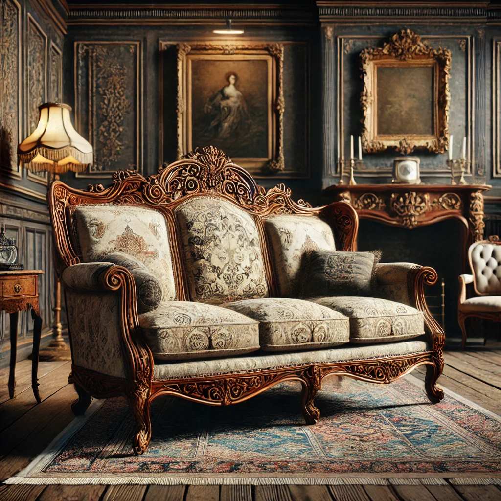 eighteenth century antique sofa with wood in Victorian living room
