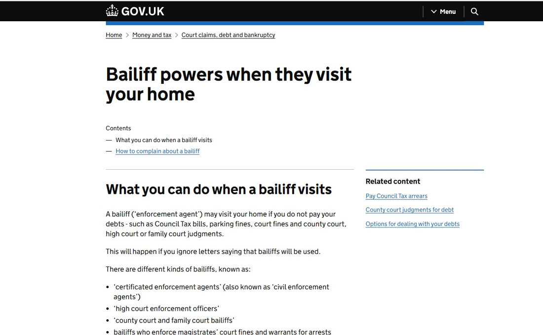 gov.uk website on rules an rights of bailiffs