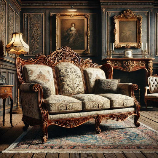 eighteenth century antique sofa with wood in Victorian living room