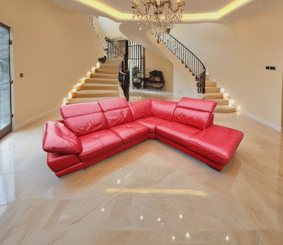 rea leather l shaped sofa coral colour