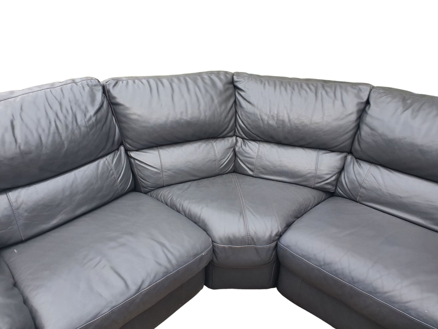 Real Leather Dark Grey Corner Sofa with Recliners