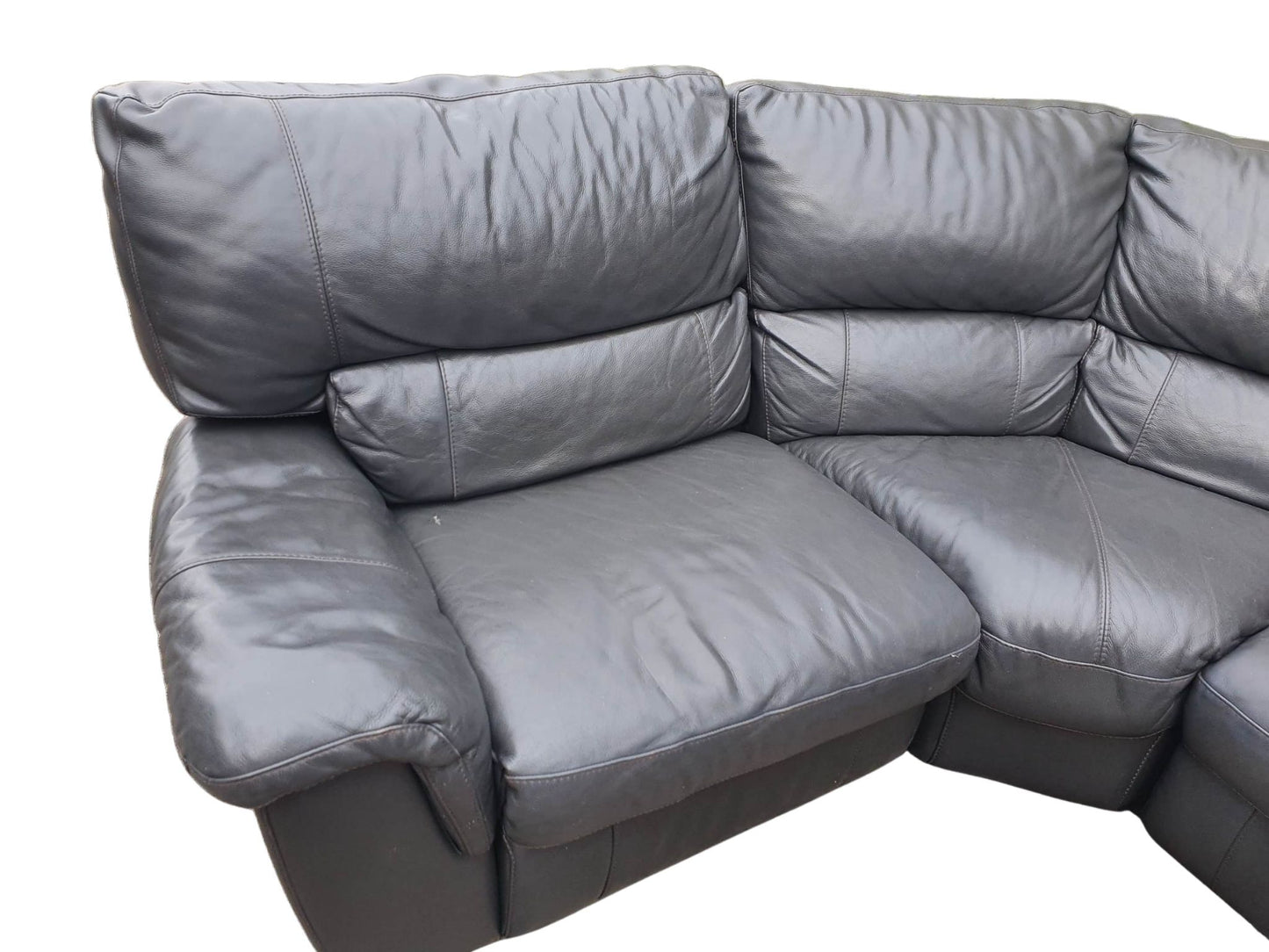 Real Leather Dark Grey Corner Sofa with Recliners