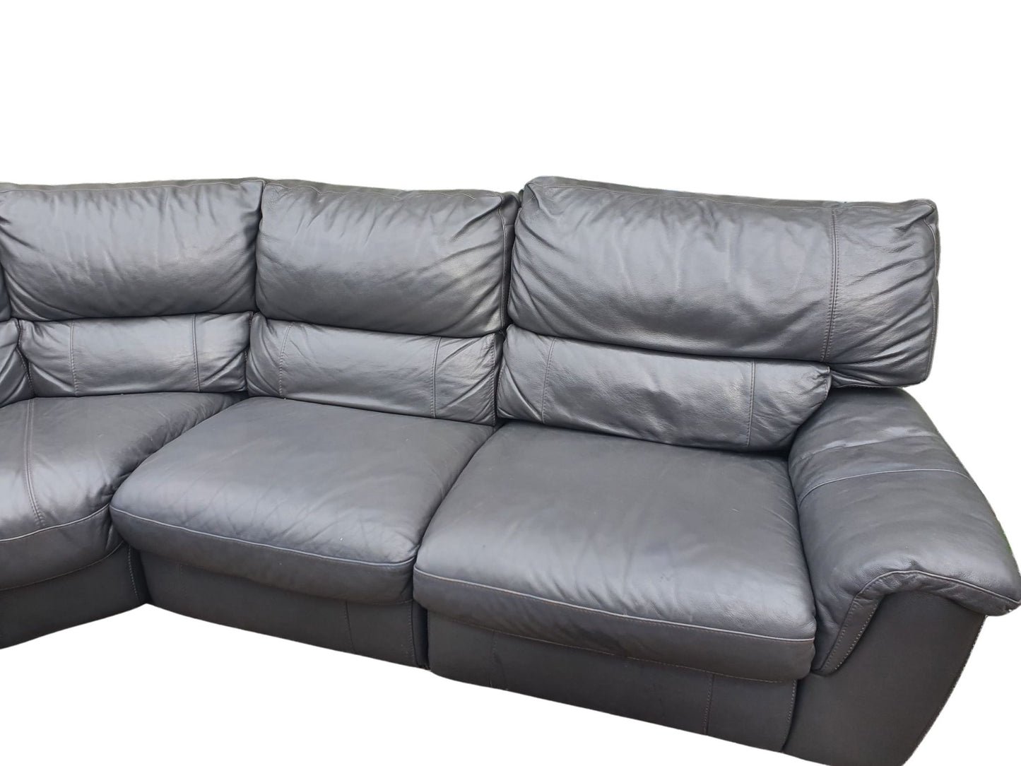 Real Leather Dark Grey Corner Sofa with Recliners