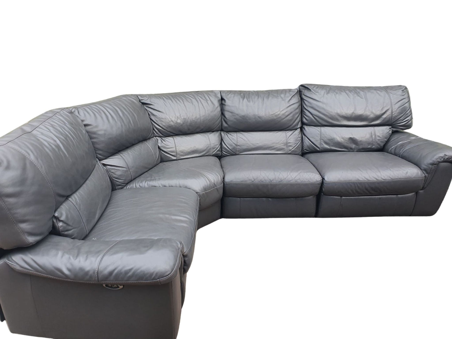 Real Leather Dark Grey Corner Sofa with Recliners