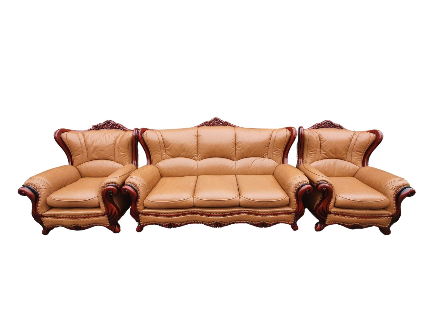 Real Leather Italian Sofa Set Tan Colour