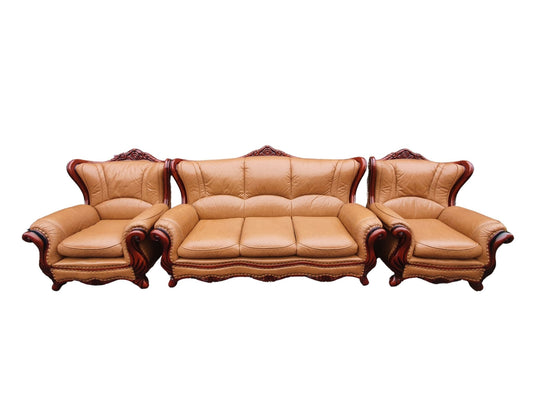 Real Leather Italian Sofa Set Tan Colour