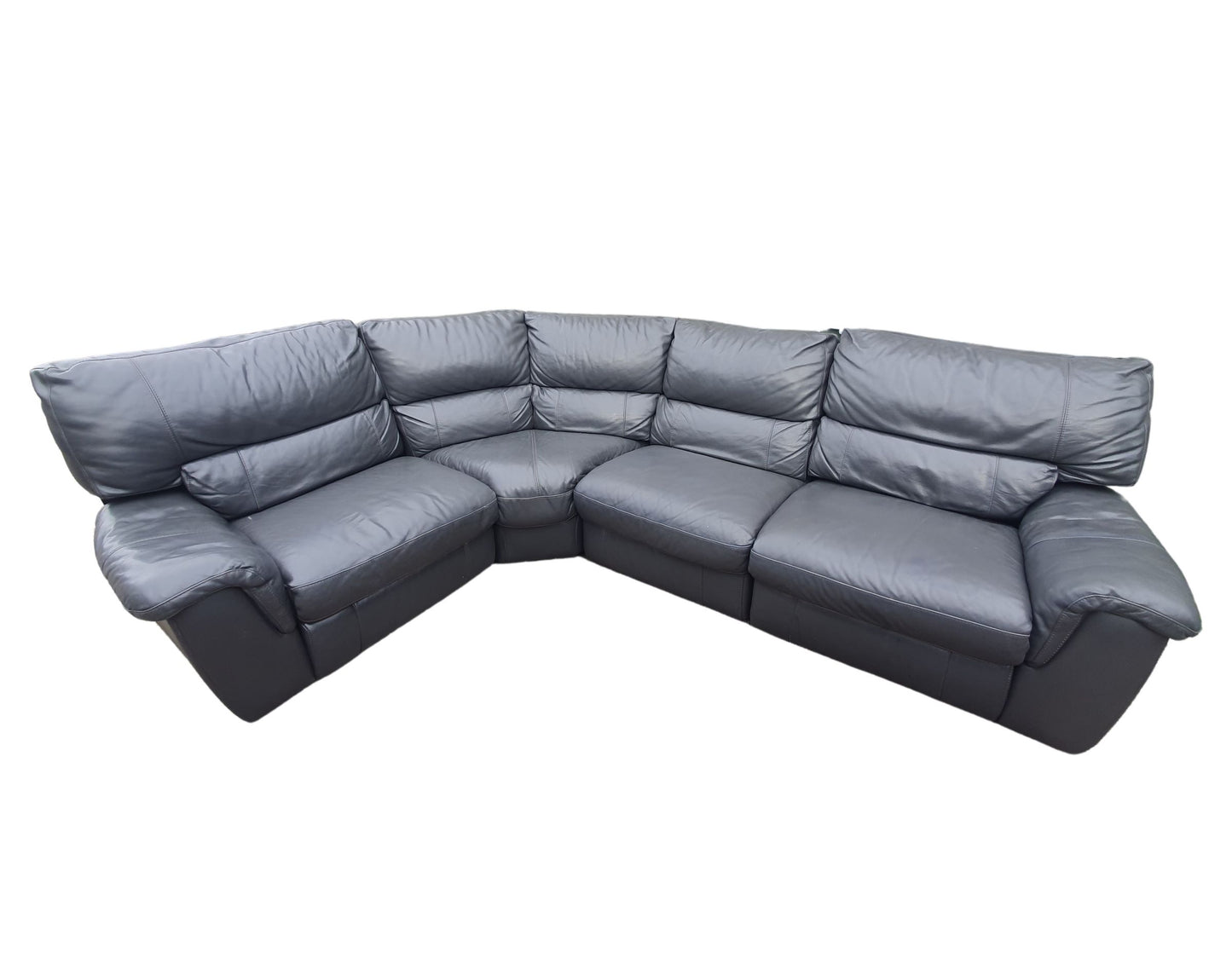 Real Leather Dark Grey Corner Sofa with Recliners